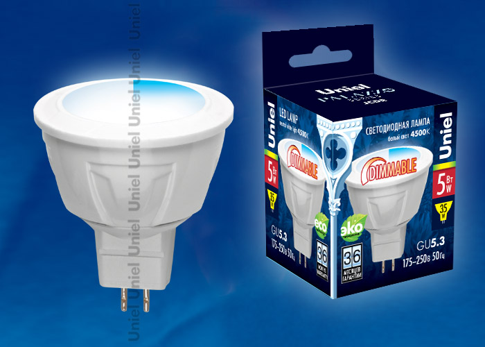 LED-JCDR-5W/NW/GU5.3/FR/DIM PLP01WH Лампа светодиодная диммируемая. Серия Palazzo. Белый свет. Карто LED-JCDR-5W/NW/GU5.3/FR/DIM PLP01WH Лампа светодиодная диммируемая. Серия Palazzo. Белый свет. Карто