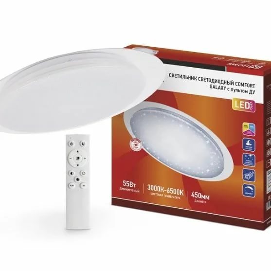 Светильник светодиодный COMFORT GALAXY 55Вт 230В 3000-6500K 4400Лм 450x70мм с пультом ДУ IN HOME Светильник светодиодный COMFORT GALAXY 55Вт 230В 3000-6500K 4400Лм 450x70мм с пультом ДУ IN HOME
